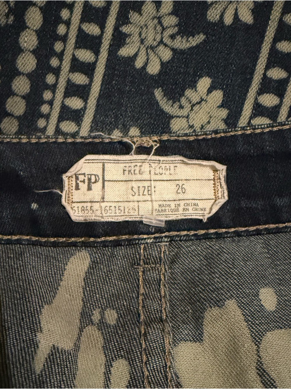 Free People Mantra Bali Print Indigo Flare Jeans 26 - Picture 11 of 12